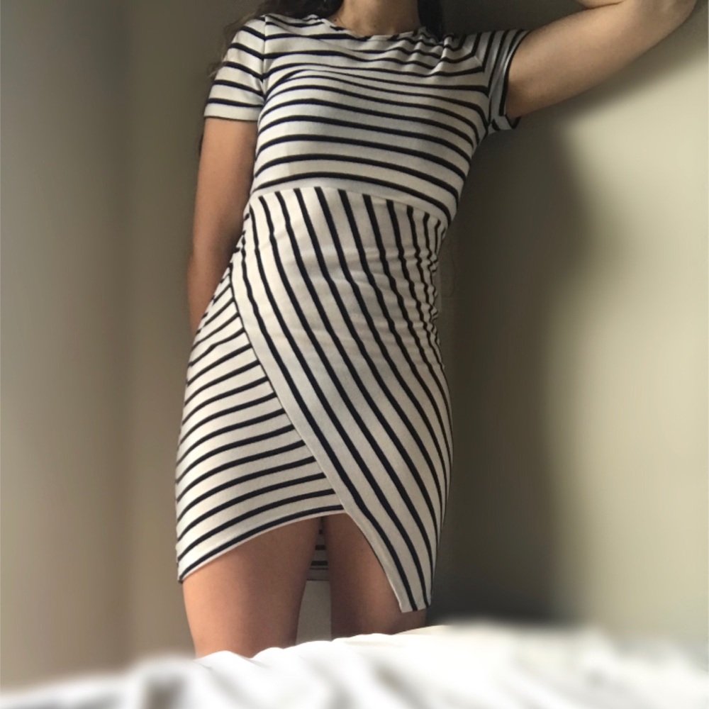 Asymmetrical striped dress